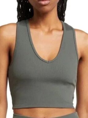 ALO Yoga Ribbed V-Neck Crop Tank - Gray